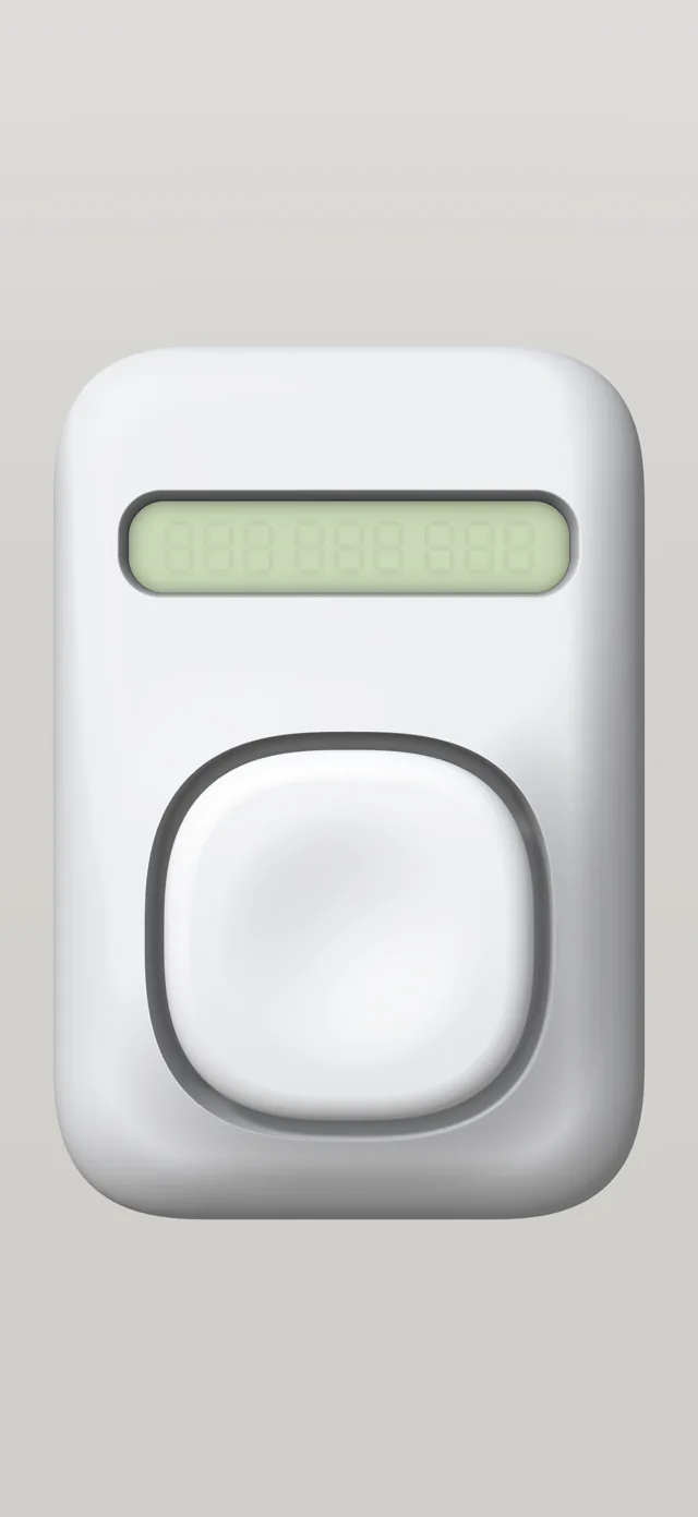 The app on an iPhone: the counter alone on a warm grey backdrop, nothing else on the screen