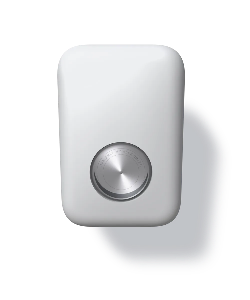The back, with the brushed-metal disk set into its lower part